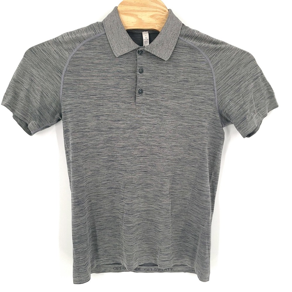 Lululemon Shirt Mens Medium Gray Polo Heather Get Outside Get Sweaty Performance